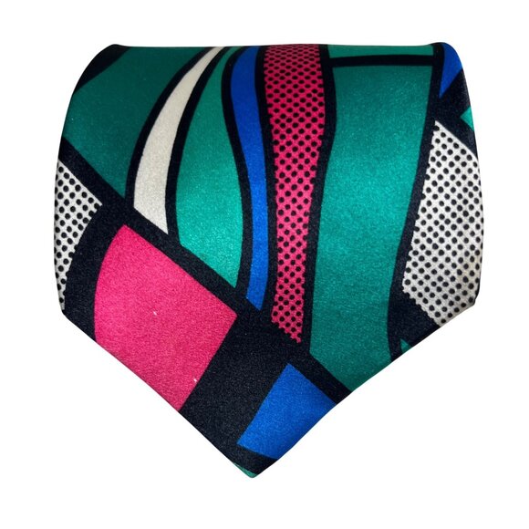 Bugatti men's tie necktie 100% silk abstract green, pink, blue 4" wide 58" long - Picture 1 of 8